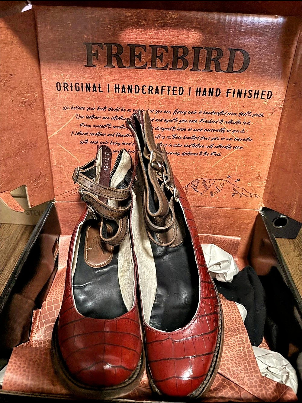 Freebird Randi Leather-Look Mary Jane Heels in Red & Brown Like New
